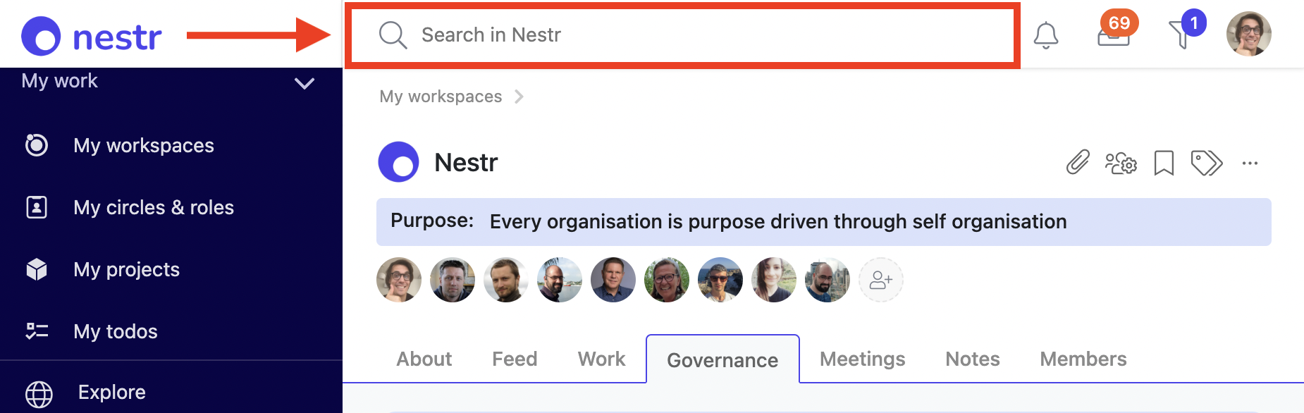 The Nestr search bar